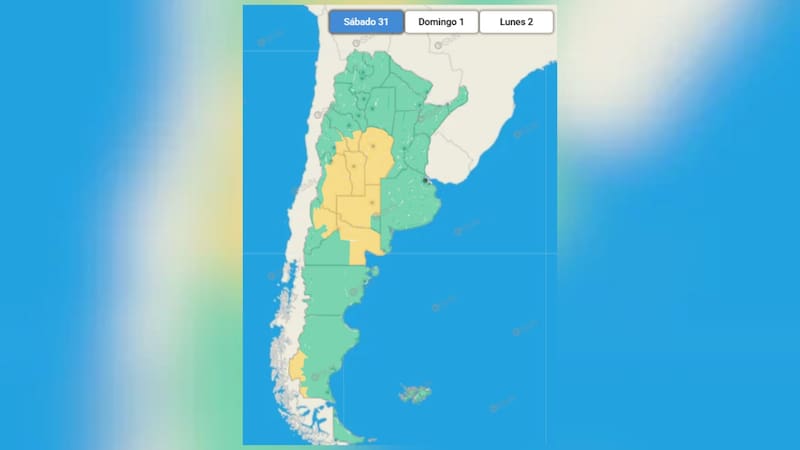 Las provincias bajo alerta amarilla.
