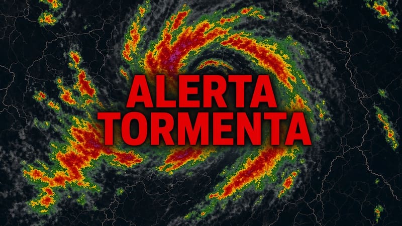 (Simulación de un mapa geográfico de una tormenta creado con IA)