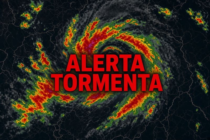 (Simulación de un mapa geográfico de una tormenta creado con IA)