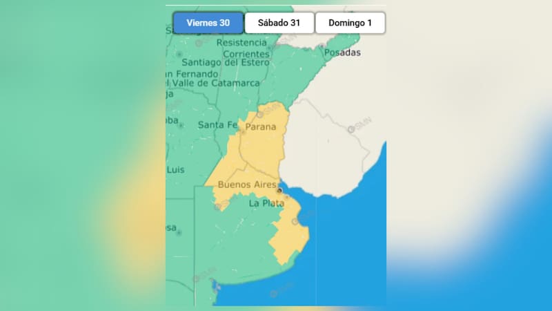 Las áreas bajo alerta meteorológica amarilla.