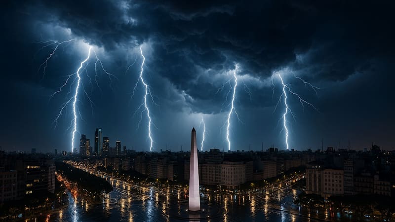 El Servicio Meteorológico Nacional emitió este sábado una alerta amarilla que alcanza a varias provincias argentinas. Foto (IA)