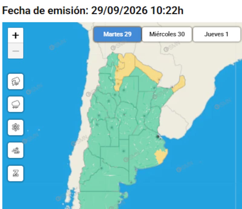 Se vienen fuertes tormentas y lluvias en 5 provincias este martes 29 de septiembre: alerta amarilla por actividad eléctrica.