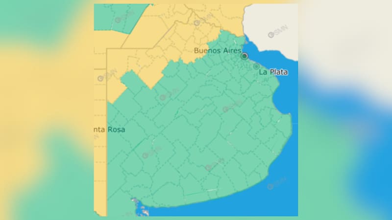La alerta meteorológica amarilla es en parte de la provincia de Buenos Aires.