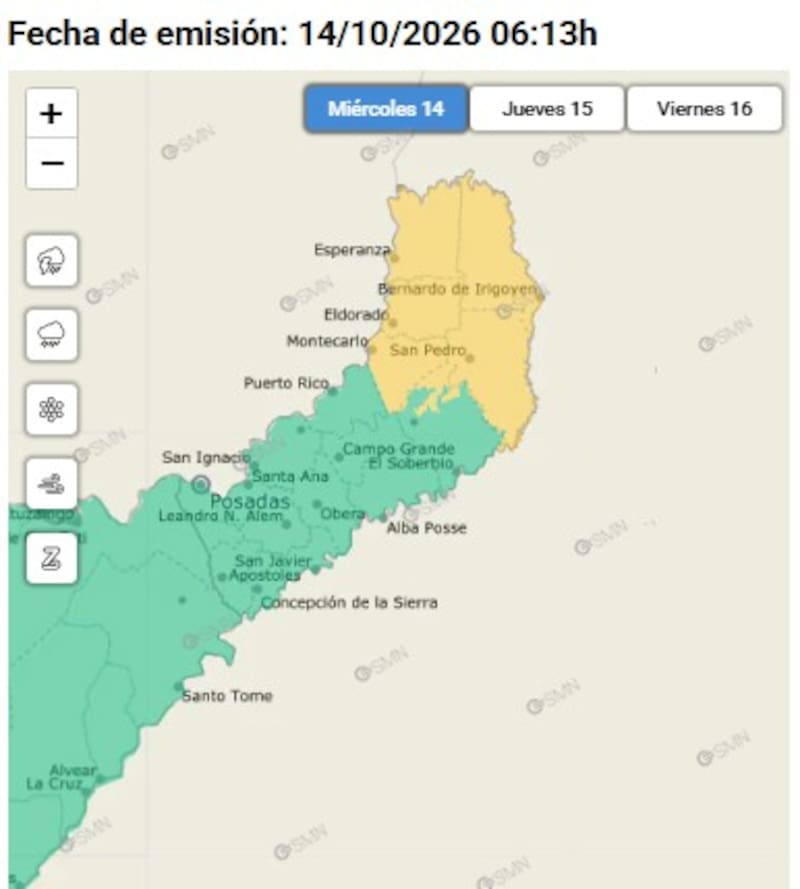 Llegan fuertes tormentas y lluvias este miércoles 14 de octubre en Misiones: qué zonas estarán afectadas.