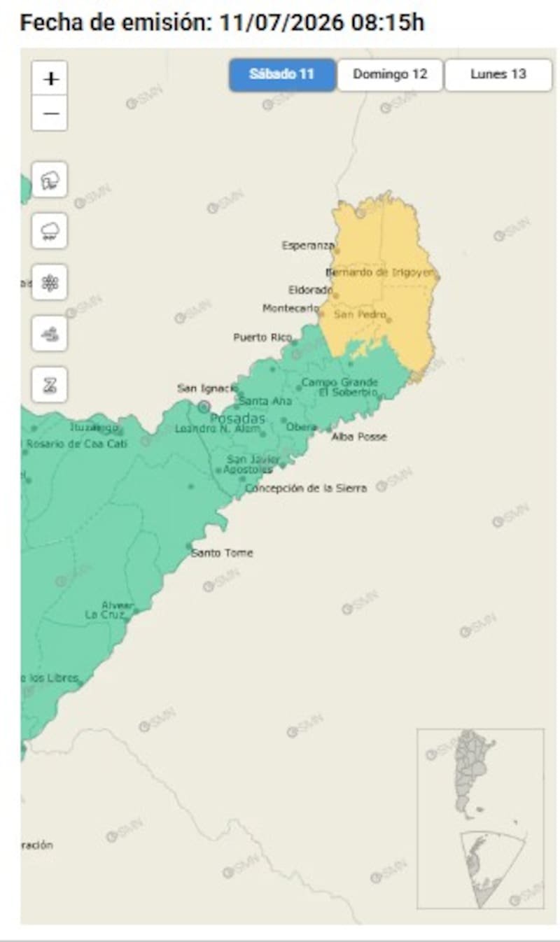 Hay alerta amarilla en Misiones por fuertes tormentas.