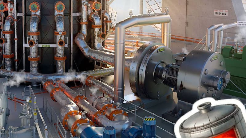 El sistema de la torre termosolar usa el calor para calentar sales fundidas a más de 500 °C y esa energía se usa para producir vapor y mover una turbina generadora.