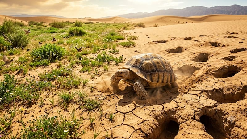 El increíble impacto de liberar 500 tortugas excavadoras en el borde del Sahara y cómo transformaron el paisaje en solo cinco años. Foto: IA.
