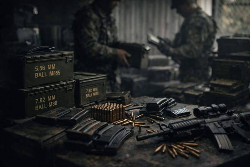 En depósitos militares convertidos en centros de operaciones ilegales, soldados activos coordinaban la venta de material bélico a organizaciones criminales. Imagen generada con IA.