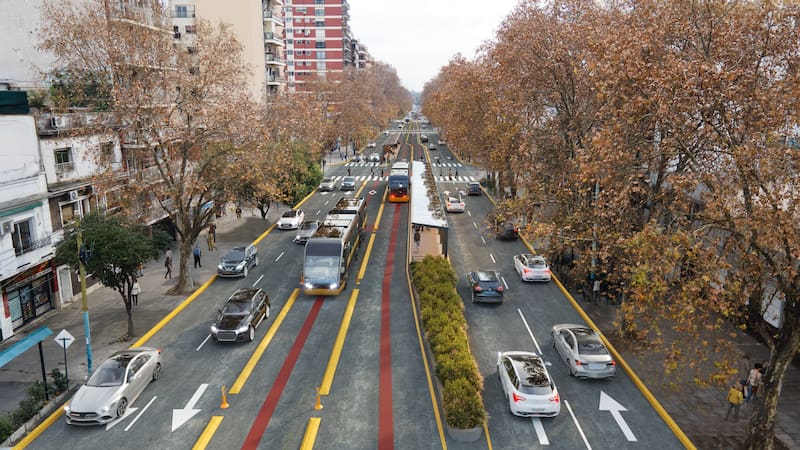 La línea roja funciona como una referencia para identificar la traza destinada al transporte público. (Foto: Gobierno de CABA)