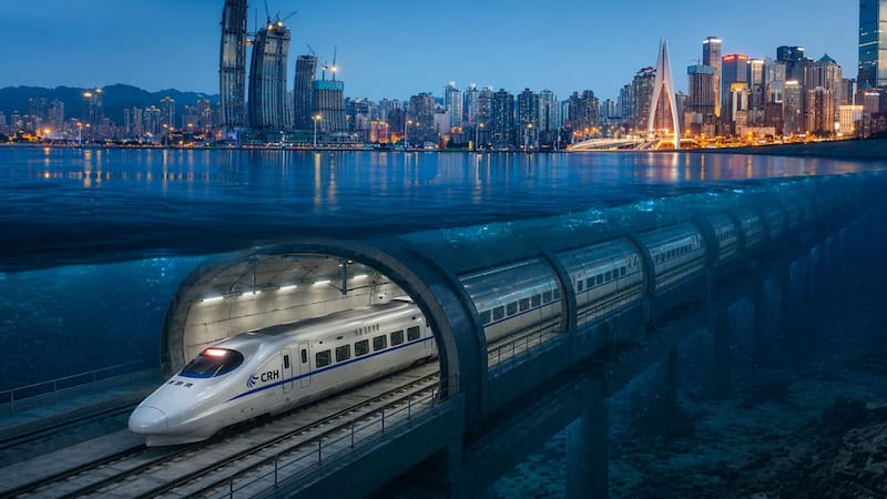 Construyen el tren submarino más largo del mundo que alcanzará los 250 km/h y conectará dos puertos en 40 minutos. Foto: ChatGPT