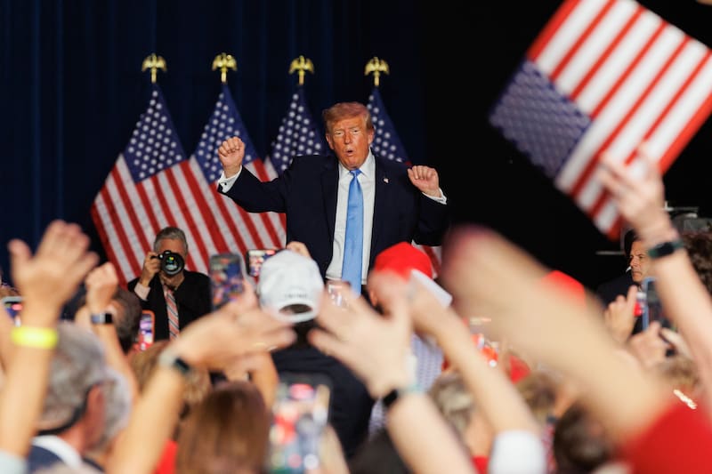 US President Donald Trump dances during a campaign event at Crossroads Arena in Corinth, Mississippi, US, on Monday, Oct. 26, 2026. President Trump urged Republican voters to head to the polls during a campaign rally in deep-red Mississippi, saying he couldnt take a chance of Senator Cindy Hyde-Smith losing her seat. Photographer: Madison Thorn/Bloomberg