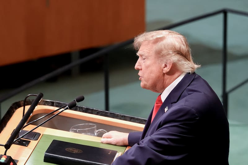 AME9604. NUEVA YORK (ESTADOS UNIDOS), 22/09/2026.- El presidente de Estados Unidos, Donald Trump, habla durante la 81ª Asamblea General de Naciones Unidas, este martes en Nueva York (Estados Unidos). Trump reivindicó que, él "hace la paz" mientras otros solo hablan de ella. EFE/ Octavio Guzmán