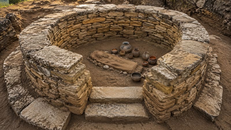 El descubrimiento del milenio: científicos latinoamericanos descubrieron una tumba de 600 años de antigüedad con restos humanos. (Representación creada con IA)