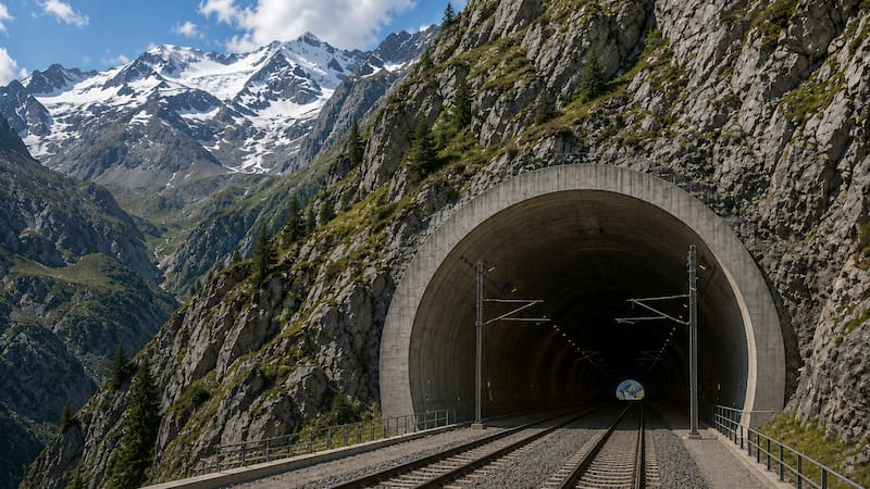 Perforan una masa de roca de 275 metros de altura para el túnel ferroviario más largo del mundo.