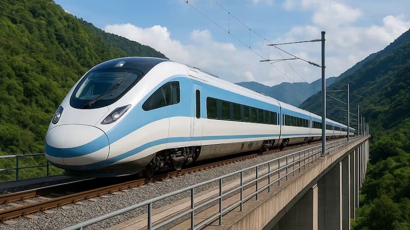 El proyecto prevé conectar Río de Janeiro, San Pablo y Campinas con un tren de alta velocidad inspirado en modelos de Asia y con una velocidad máxima estimada de 350 km/h. (Fuente: Representación creada con IA)