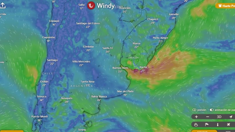 Un ciclón traerá lluvias torrenciales y fuertes tormentas a Buenos Aires y 16 provincias. Foto: Windy
