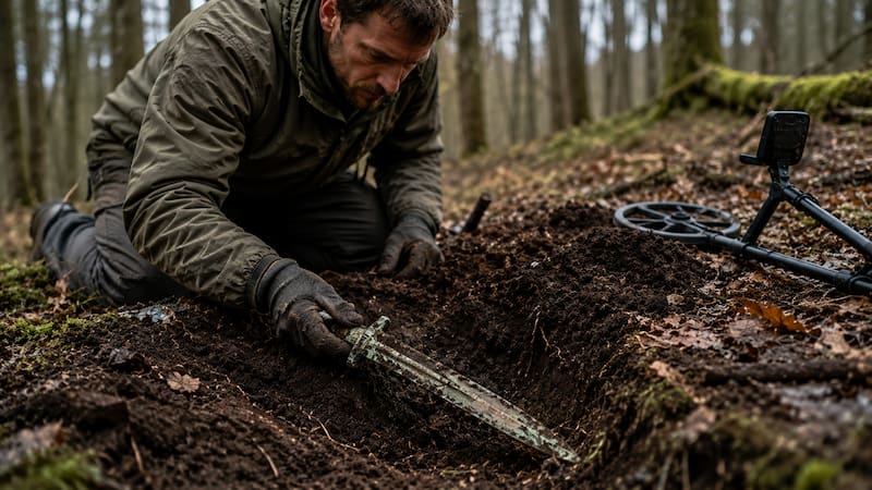 Un hombre salió a buscar tesoros en un bosque y descubrió una espada de hace casi 3000 años