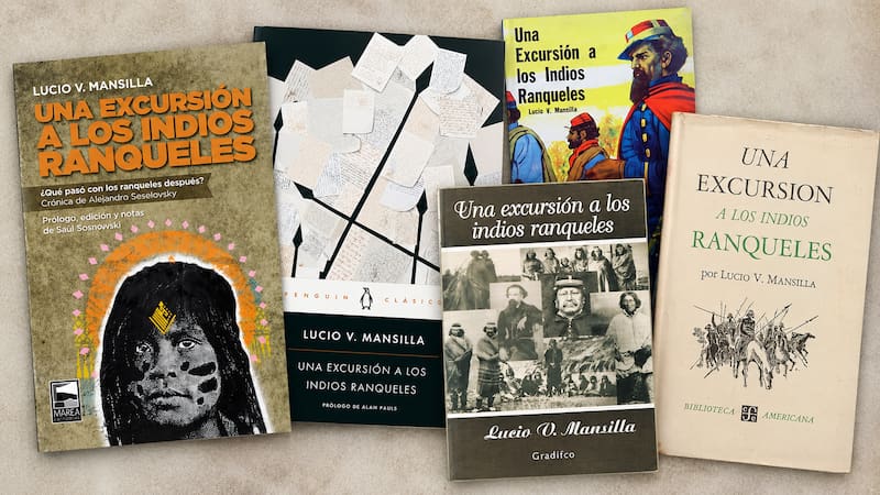 Un collage de las tapas de distintas ediciones del libro Una excursión a los indios ranqueles.