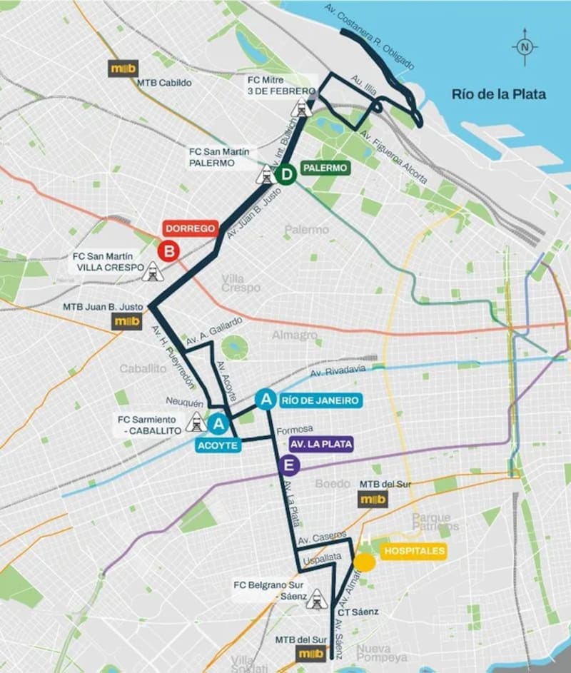 Este es el recorrido planificado para el TramBus de la Ciudad (Fuente: GCBA).