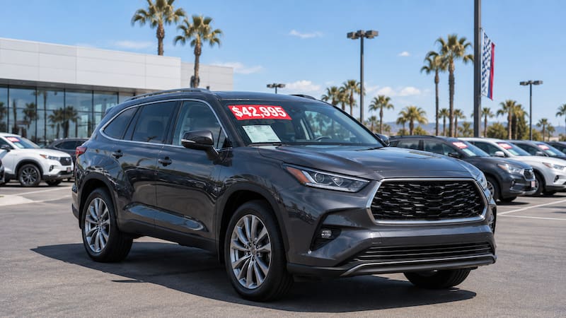 Illustration of a used car at a dealership in California. A new state law gives eligible buyers three days to cancel a purchase.