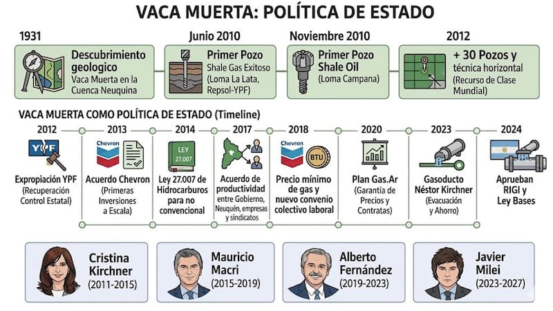 Medidas con impacto en Vaca Muerta, según los diferentes gobiernos