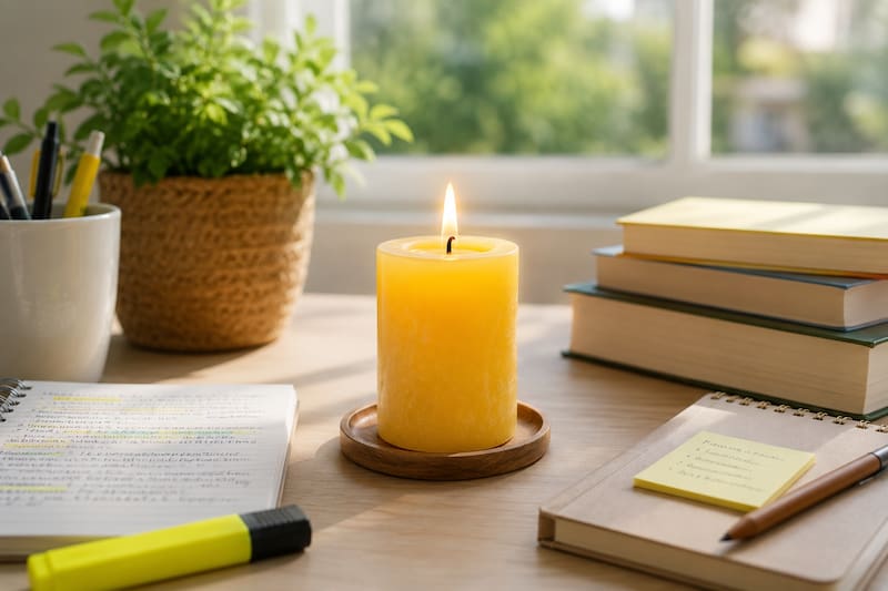 El esoterismo señala que las velas de color amarillo son ideales para potenciar la concentración durante las épocas de exámenes. (Foto: Imagen ilustrativa creada con IA)