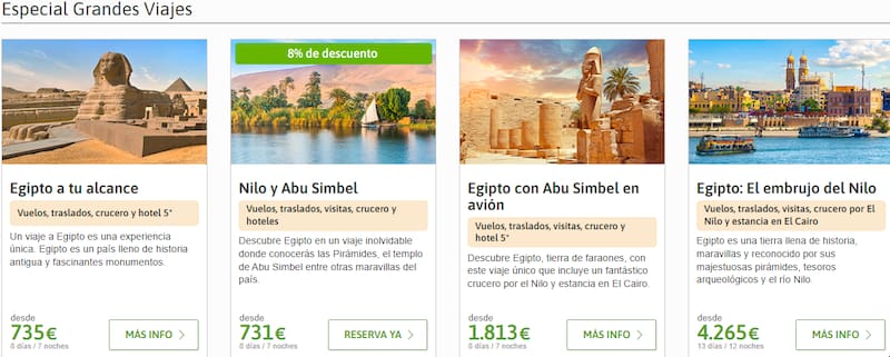 El paquete para viajar a Egipto con El Corte Inglés tiene un precio desde 735 euros por persona.