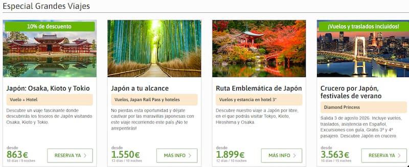 El paquete de viaje incluye 10 días para visitar Osaka, Kioto y Tokio.