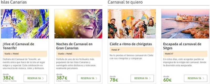 El Corte Inglés ofrece descuentos para viajar a Tenerife en Carnaval.