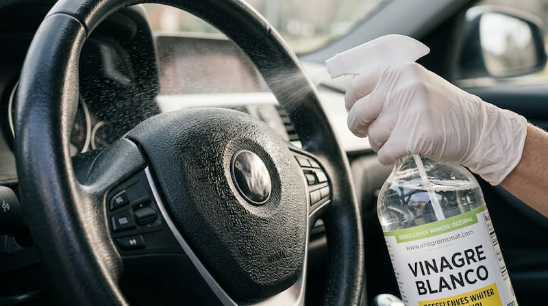 El vinagre puede aplicarse en distintas partes del auto, como el tablero, las ruedas y el volante.