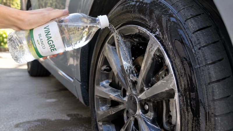 Esparcir vinagre en las ruedas de los autos: para qué sirve y por qué lo recomiendan. (Representación creada con IA)