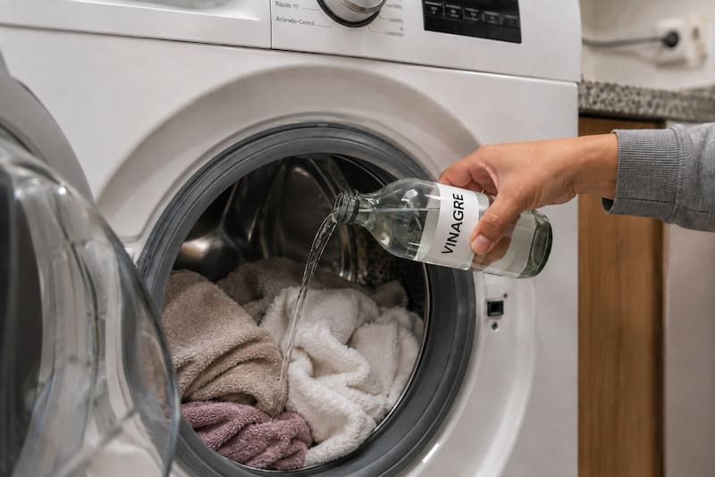 Agregar vinagre blanco a la lavadora es un método sencillo y económico para ayudar al cuidado de la ropa y del electrodoméstico.