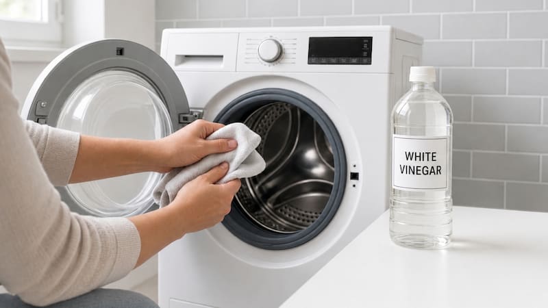 cleaning a washing machine with white vinegar