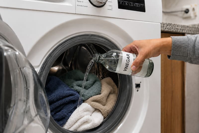 White vinegar is used as a supplement to washing because it helps remove detergent residue, fabric softener, and water minerals trapped in the fibers.