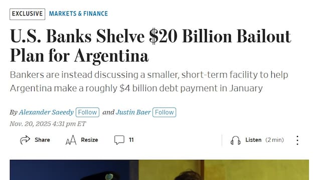 Wall Street Journal afirma que habrá un repo de bancos por u$s 5000 millones