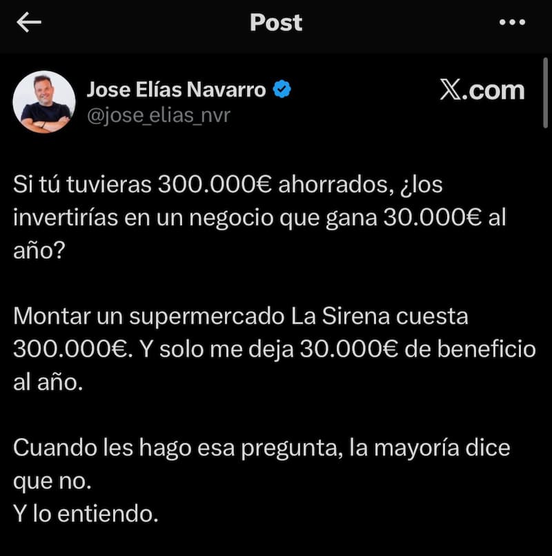 El empresario sintetiza su experiencia en cifras, tanto la dirección de casi 300 supermercados en toda España, como la gestión de salarios y beneficios.