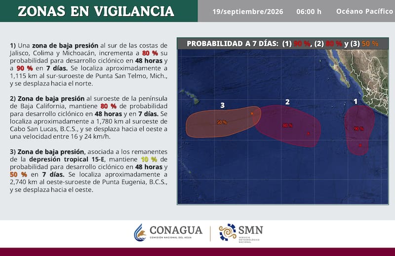 La más próxima a costas nacionales tiene 80 % de probabilidad para formar un Ciclón Tropical en 48 horas.